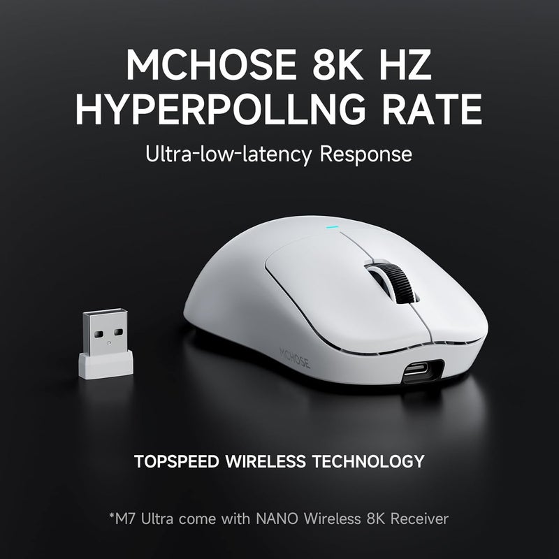 MCHOSE M7 Ultra Wireless Gaming Mouse, 8K Polling, 55g Lightweight Ergonomic Computer Mouse PAW3950 Optical Sensor 750 IPS 42000 DPI 6 Programmable Controls USB-C 3-Modes PC/Mac White - Image 4